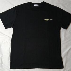 Off-White Black Tee with Yellow Chest Print And Logo